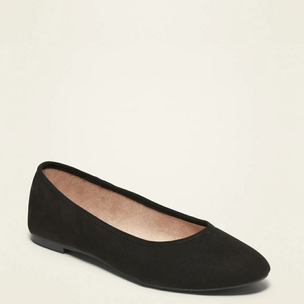 Faux-Suede Almond-Toe Ballet Flats